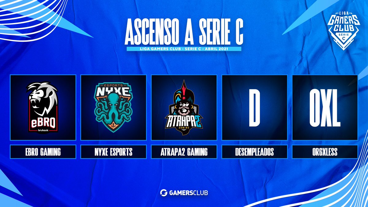 Felicitaciones a los equipos de habla hispana que consiguieron el ascenso a la próxima SERIE C. 🔝

🔴<a href="/ebrogaming/">EBRO</a> 
🔵<a href="/Nyxeesport/">NYXE ESPORT</a> 
🔵<a href="/Atrapa2Gaming/">-</a> 
⚪️#Desempleados
⚪️#ORGXLESS