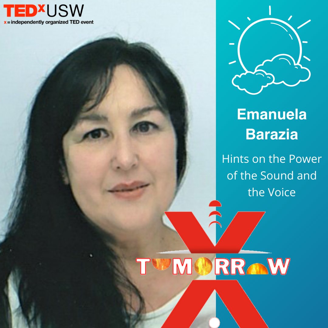 tedxusw's tweet photo. 🎤SPEAKER ANNOUNCEMENT🎤
#TEDxUSW proudly presents Emanuela Barazia, who will speak about "Hints on the power of the sound and the voice".
She's a USW Alumni, who believes that we can enable our natural sounds and vibration to enhance our well-being. 🎵🎶
#tedx #TEDxUSW2021 https://t.co/GSib8MJFR3