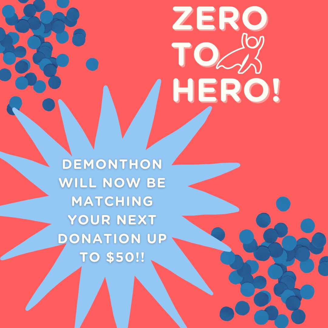 DemonTHON's tweet image. Thanks to one of our incredible donors we will now be matching any donations that come in up to $50!! Keep Fundraising!!