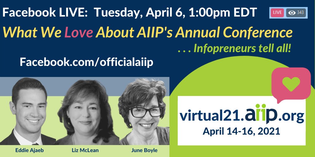 Are you an #InfoPro business owner, consultant, technical writer, or researcher looking for a great conference experience?  Watch this panel's Facebook Live chat on April 6, 2021 at 1 PM EDT about their love of past conferences, and the upcoming #AIIP21. facebook.com/officialaiip/