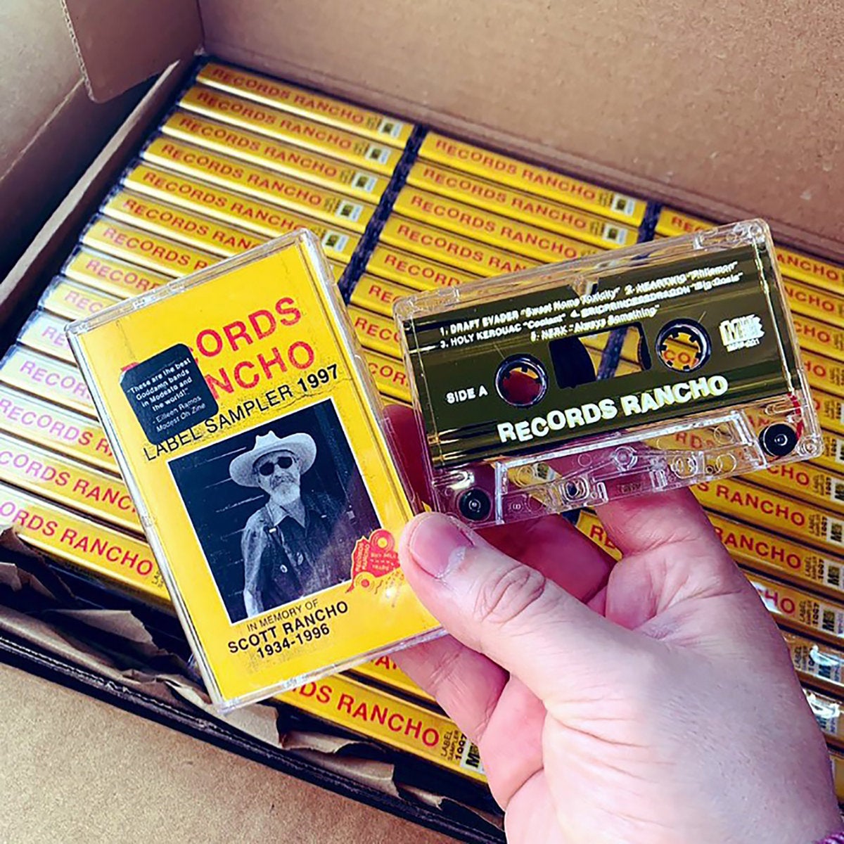mintplusplus's tweet photo. I still haven't met a single person who understands the bizarre high-concept backstory behind our Records Rancho Label Sampler 1997 tape comp BUT it *is* a rad mixtape of indie bands and 100% of proceeds go to @RAICESTEXAS. Pick one up here: https://t.co/PB79ytLGNz https://t.co/pYE8AqnYgK