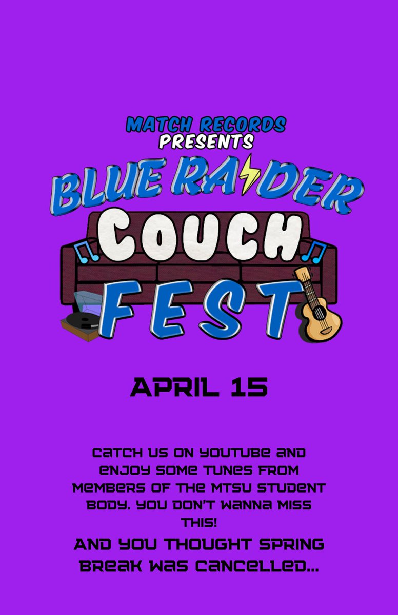 MatchRecords's tweet image. TEN DAYS!! Who is ready to join us next week? #blueraidercouchfest #matchrecords #mtsu