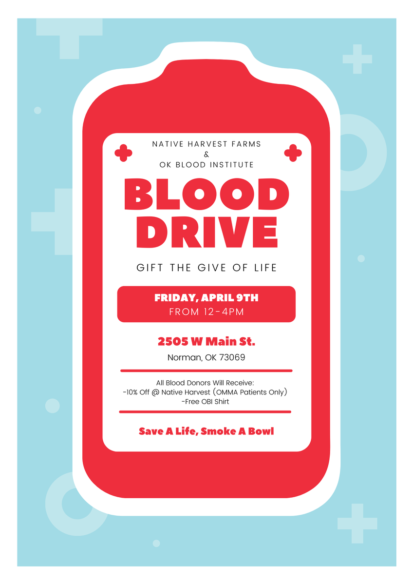 NativeHarvest_M's tweet photo. Come out to our Norman location this Friday from 12:30-4pm and help save a life! Our Blood Drive with @okblood will be at 2505 W Main St. in Norman, OK! 

#OBI #Oklahoma #NormanOK #OklahomaBloodInstitute #BloodDrive https://t.co/BuTFNBfAL7