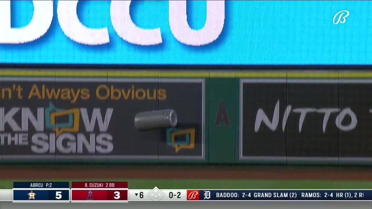 SportsCenter's tweet photo. A fan threw an apparent blow-up trash can on the field during the Astros-Angels game. https://t.co/UWxxpuib1P