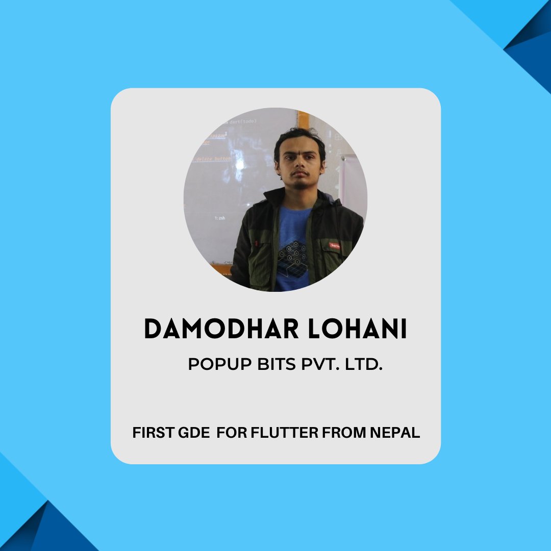 WTMKtm's tweet image. Damodar Lohani is a professional Full Stack Developer, currently involved in Flutter.
He is the first Flutter GDE from Nepal currently working at Appwrite.
#flutter #flutterEngage #flutterEngageExtended #flutterEngageExtendedNepal #FlutterNepal #askFlutterNepal