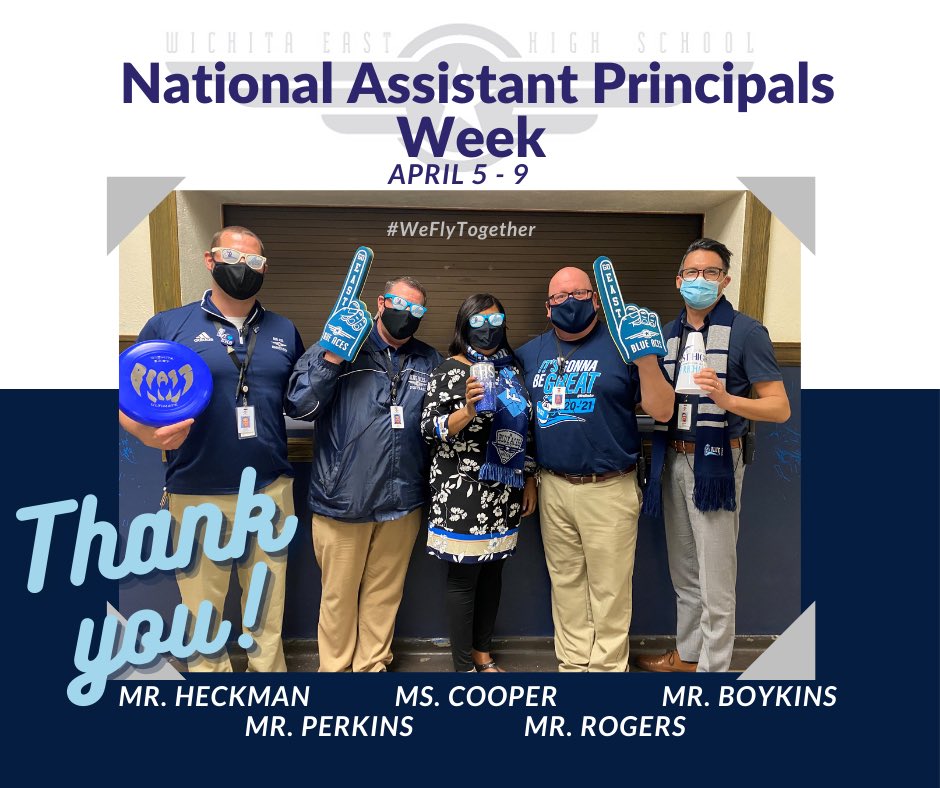 MrsBlueAce's tweet photo. These 5 Blue Ace Assistant Principals are my Ride or Die!! There is not another Team who loves students &amp; supports teachers like they do! Thank you Boykins, Cooper, Heckman, Perkins &amp; Rogers for all you do for the students &amp; staff of East High! #WeFlyTogether https://t.co/FpQIK7398K