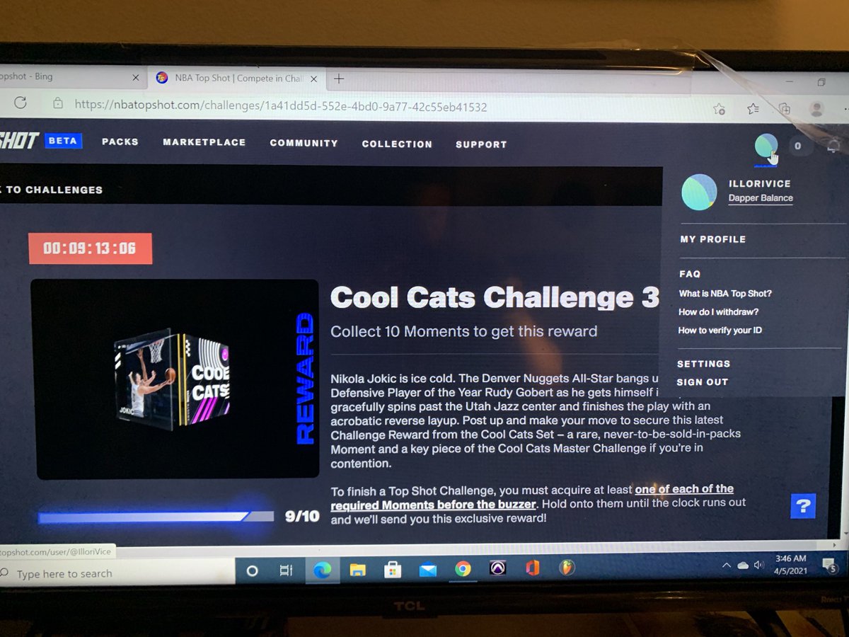 IlloriVice's tweet photo. @nbatopshot @topshot_updates it would be nice if you all actually responded to requests, I’m a new user just joined this wknd &amp; bought 17 moments, tried to complete Cool Cats 3 Collection &amp; was blocked by @hellodapper site, can you all issue me the JOKIC card plz? I have proof https://t.co/lE7ohHHjLZ