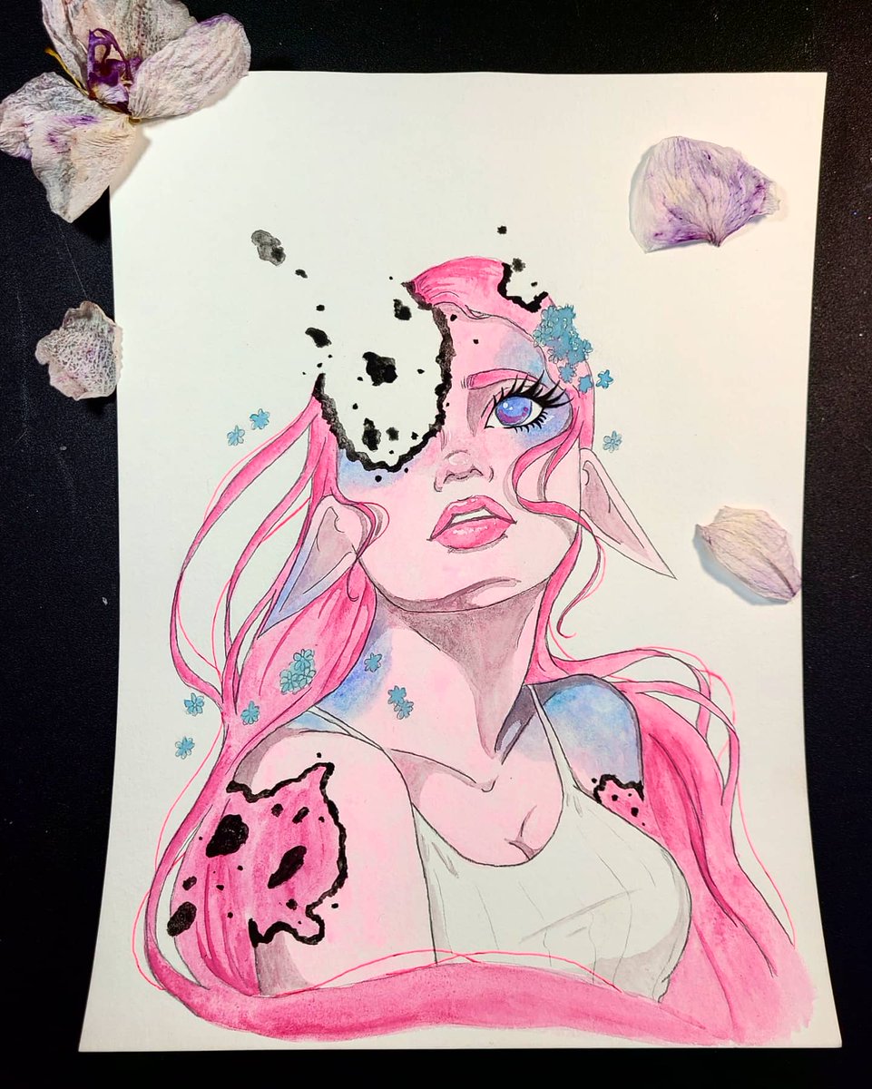 Danaeillustrate's tweet photo. "I created my first friends in that garden. I loved them." - Persephone   Lore Olympus &amp; characters are by @usedbandaid 
#fairyfaeweek #decay #art #traditionalart #watercolor #painting #illustration #nymph #fae #greekmythology #flowernymph #loreolympus #loreolympusfanart #wilted https://t.co/EpsuUwRHpC