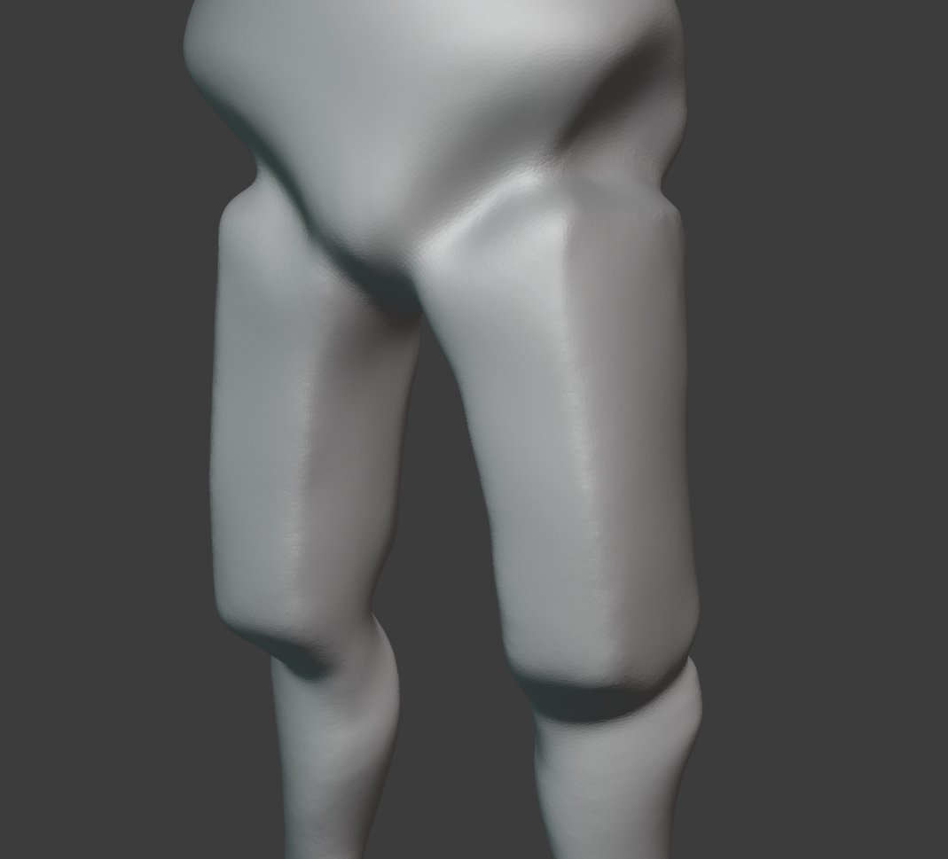 Wow that last post was a grammatical nightmare, but the thighs seem to be better now. I'm at that point where it looks just "off". I wish Blender had a way to just select parts and move them in or out