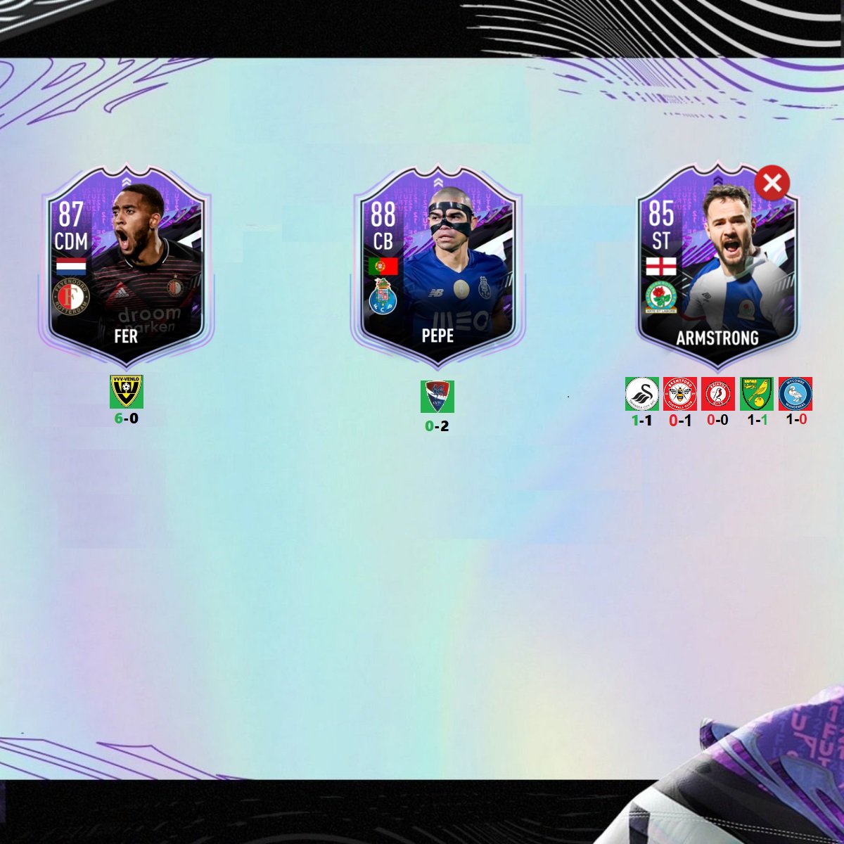 FUTArdour's tweet photo. Sadly #FUTWhatIf Raphinha, Kante and Armstrong all fall short and won't be receiving any upgrades
Lucas Leiva will be receiving his though
Richarlison still has 2 games left and needs 4 goals
Malcuit (SBC) has 2 games left for his team to keep a clean sheet
#FUT #FIFA21 https://t.co/TpleYUQXe4
