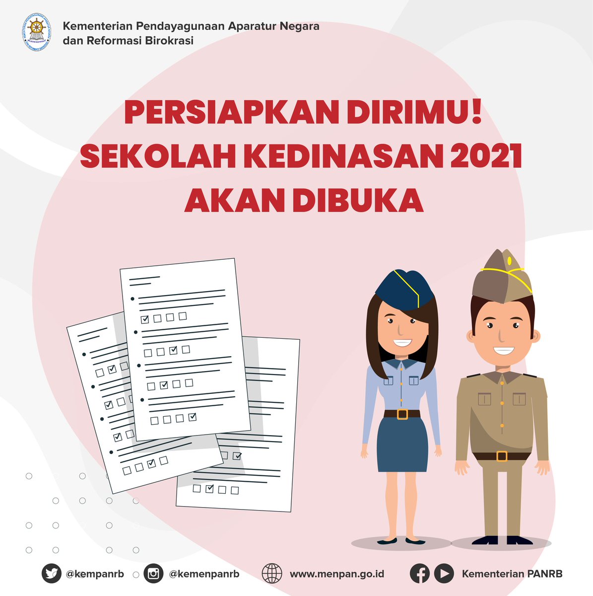 kempanrb's tweet photo. Sahabat Muda, kesempatan untuk melanjutkan pendidikan di sekolah kedinasan, kembali dibuka!

Persiapkan diri dan tentukan pilihanmu. Kamu bisa mulai baca informasinya di laman https://t.co/3AA7o1OfvR maupun website sekolah kedinasan. 
__
#KemenPANRB #Sekdin2021 https://t.co/xJZLclW5bC