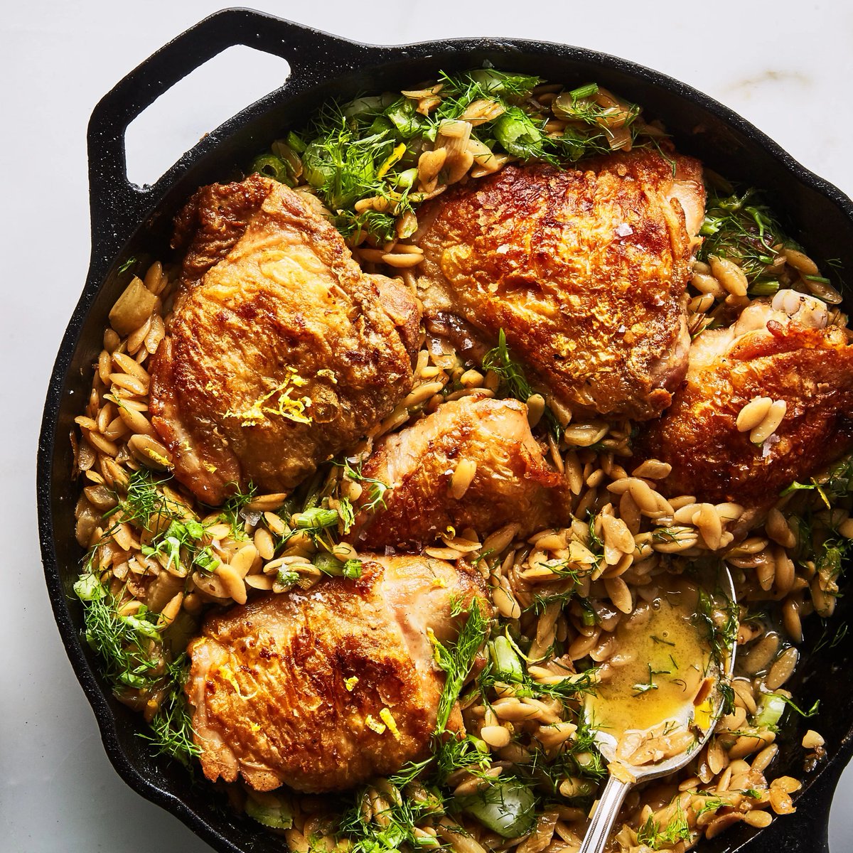 For tonight's menu: One-Skillet Chicken with Buttery Orzo
