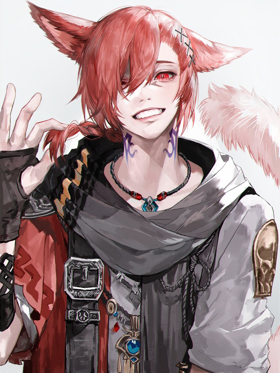 male focus solo 1boy animal ears red hair miqo'te red eyes  illustration images