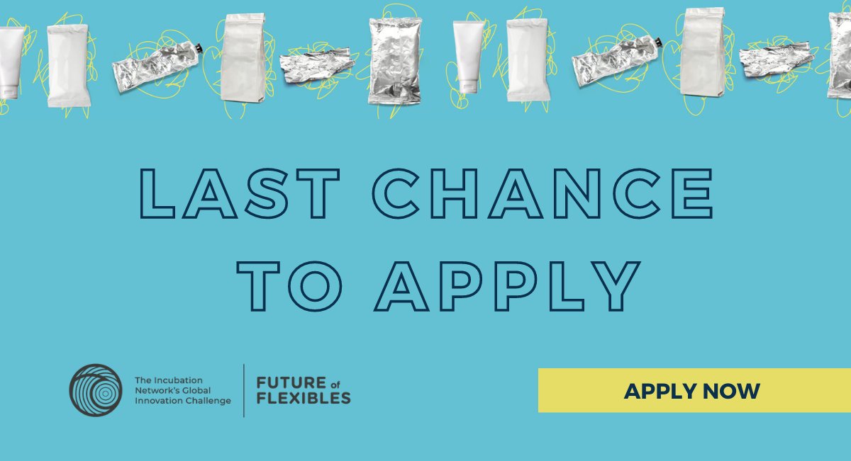 TINcubation's tweet photo. 📢  Last call: one day left to apply!

If you are an #innovator working to reduce flexible #plastic waste, apply to our second annual Global Innovation Challenge: the Future of Flexibles and take your solutions to the next level! https://t.co/X24CAnWshb https://t.co/ePiN4PsfK0