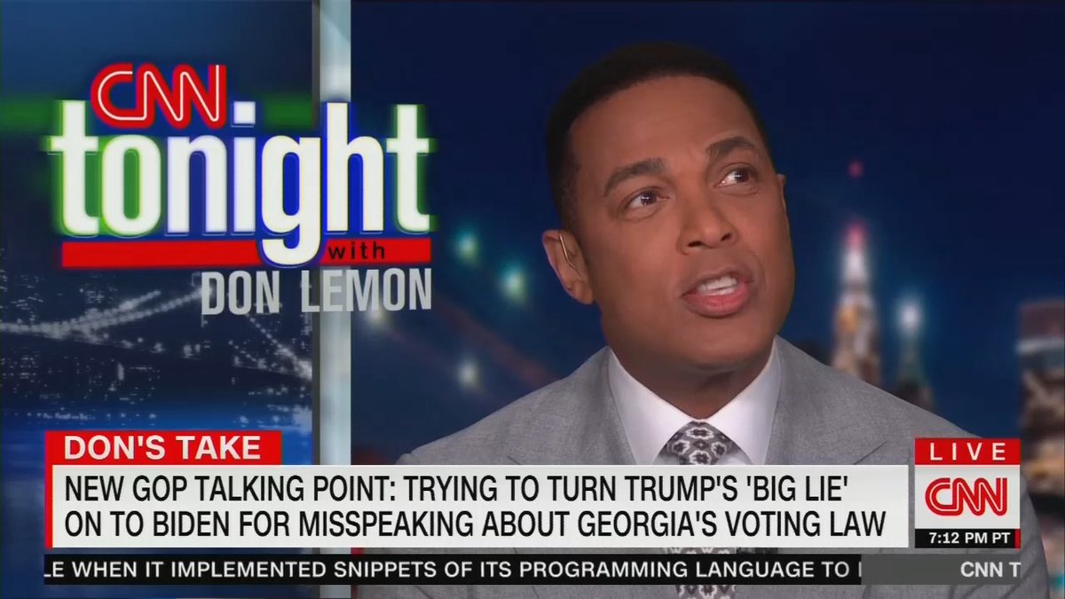 CurtisHouck's tweet photo. WTF is this? Biden was just "misspeaking" and not lying?

This Don Lemon chyron is so incredibly dishonest and openly partisan, showing no regard for the facts about Georgia's voting law.

As for his facial expressions, he's off to quite the start tonight! https://t.co/XZG1oBgkrG
