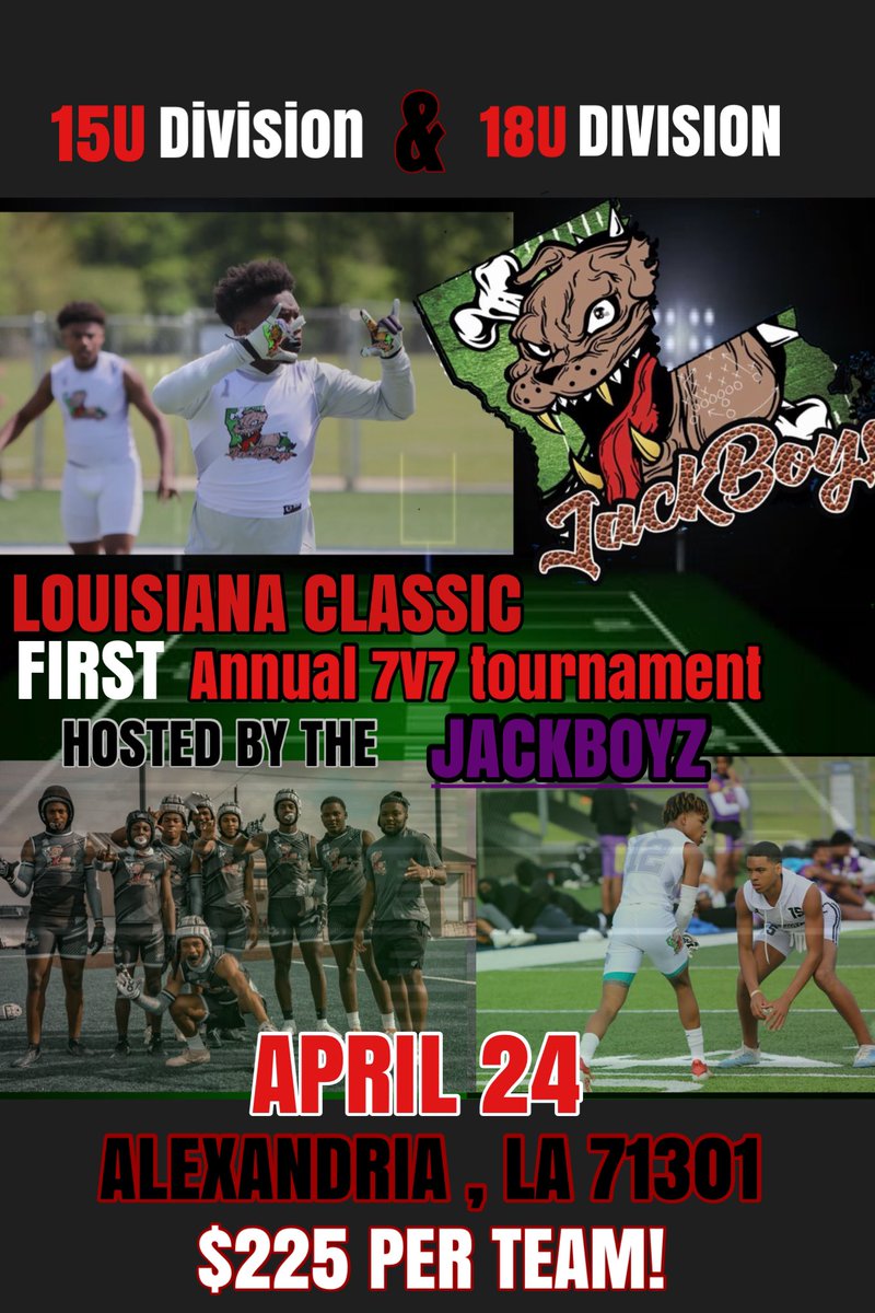 JackBoyz7v7's tweet photo. Calling All 18U And 15U Squads To Come Show Love And Compete In The 1st Annual Louisiana Classic!!!
Registration Ends April 17th❗️ Contact @siickesst  To Register! https://t.co/3jNGczcU4n
