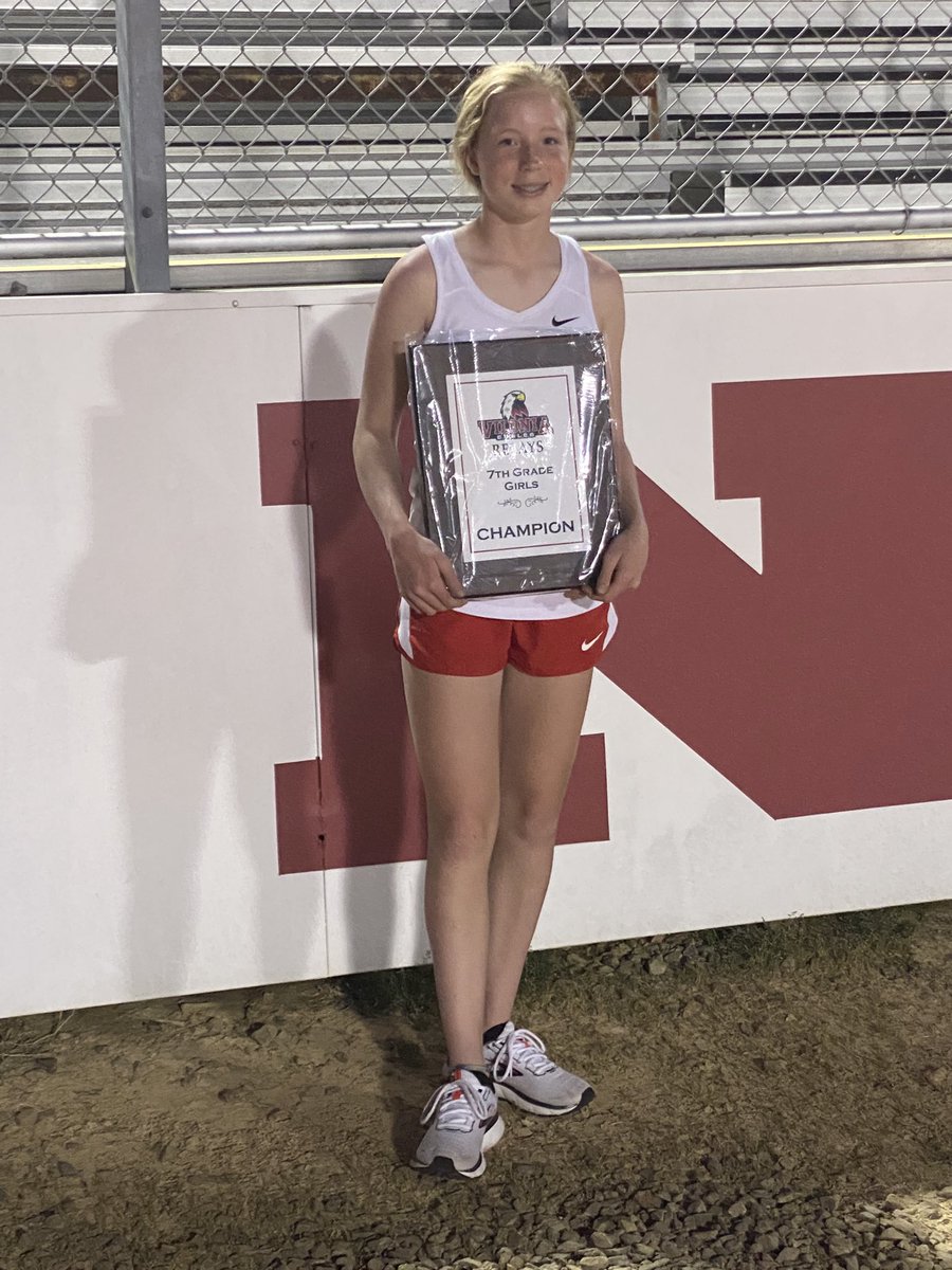 Nashinator25's tweet photo. Exciting track meet tonight in Vilonia ended with a victory for the Cabot North 7th grade team.  Cate Mathes finished as the meet’s high point winner!  @CabotAthDept @CabotTrack_XC @cabotsd @juniorhighnorth https://t.co/Yc0Lj0cZYz