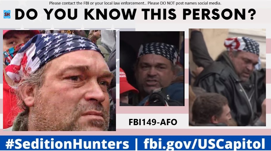 Please share across all platforms. Do you Know this person?? Please contact the FBI with 149-AFO Please do not post names on social media #bandanawolverine #DCRiots #CapitolRiots More info seditionhunters.org/149-afo/