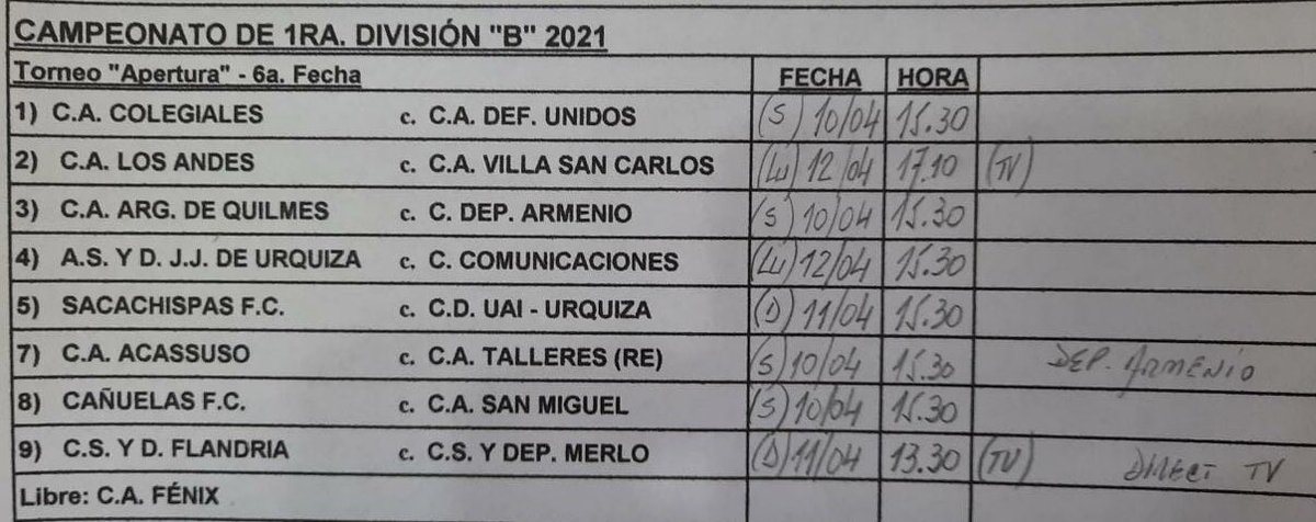 Mesa1raB's tweet photo. Torneo apertura fecha #6 programación tentativa #PrimeraB https://t.co/46W0lHzgxy