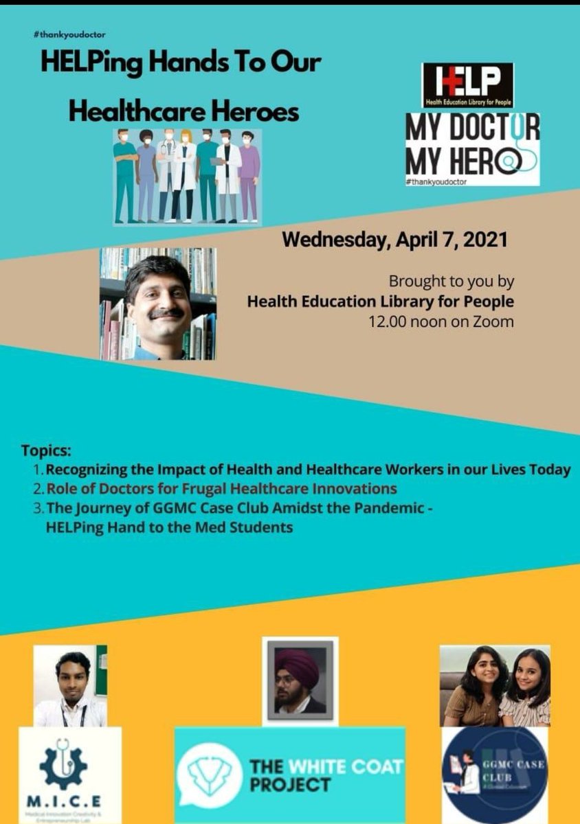 MSN_Punjab's tweet photo. HELP Library invites you to a scheduled virtual conference zoom meeting on the occasion of #WorldHealthDay2021

Topic: HELPing Hands to Our Healthcare Heroes
Time: Apr 7, 2021 12:00 noon

Join Zoom Meeting
https://t.co/gJLUZ9MD69
Meeting ID:768 2187 1650
Passcode:T4vi74

Join us! https://t.co/0zK8hAAd1M