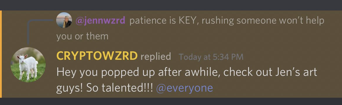 jennwzrd's tweet photo. Most people who run something with thousands of members don’t remember your name. This is a prime example of Billy @cryptoWZRD_ . Very genuine. The fact he remembered I am a photographer without me saying shows🥲He is someone who deeply cares about each and every person. Join ppl https://t.co/3AMnePvgSm