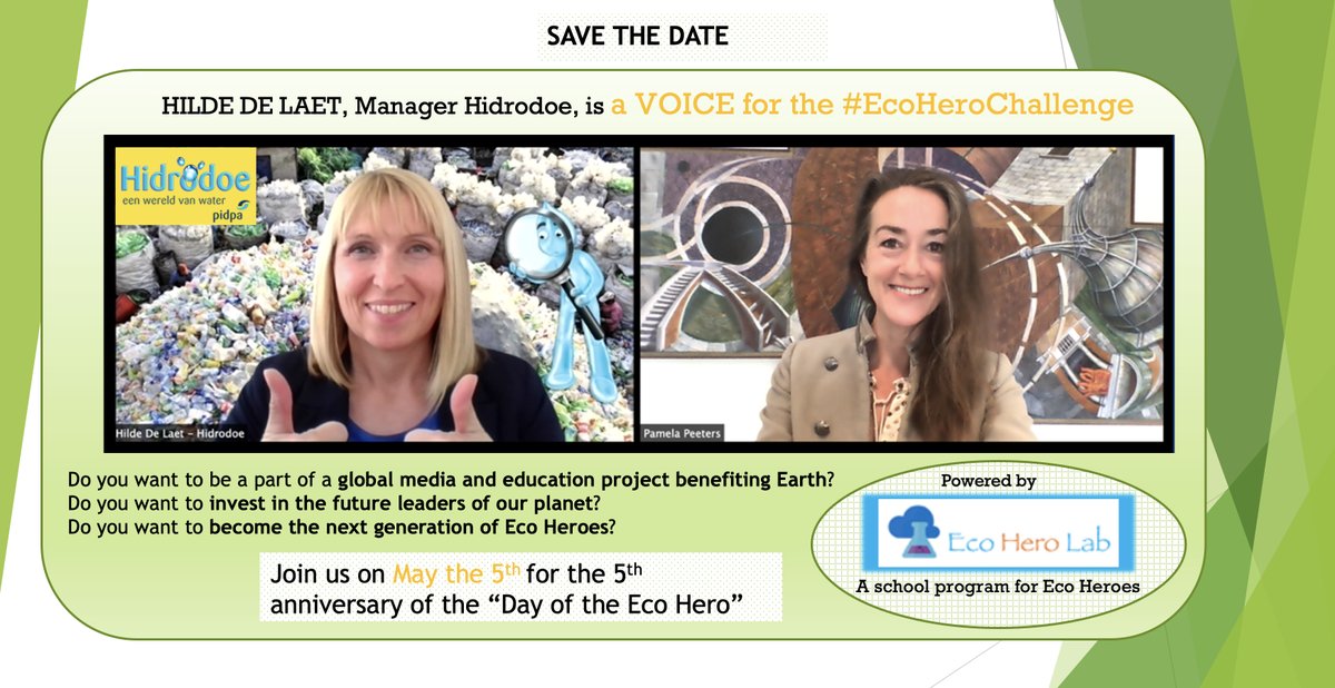 COUNTDOWN for 5th edition of the "Day of the EcoHero!" SAVE THE DATE: May 5th including the call for participation: #EcoHeroChallenge now in its 10th year! We have some amazing expert VOICES for OUR PLANET: meet Hilde De Laet, Manager <a href="/Hidrodoe/">Hidrodoe</a> who is a voice for ECOSYSTEM water