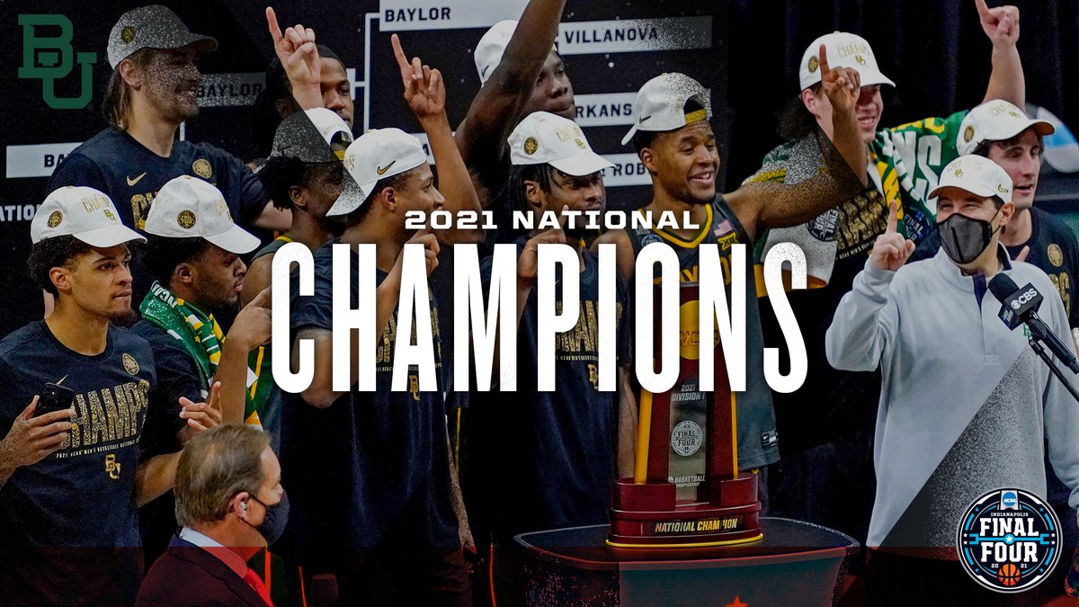Big12Conference's tweet photo. YOU BETTER BELIEVE IT!!!!!! 

𝟮𝟬𝟮𝟭 𝗡𝗮𝘁𝗶𝗼𝗻𝗮𝗹 𝗖𝗵𝗮𝗺𝗽𝗶𝗼𝗻𝘀: @BaylorMBB 🏆

#Big12MBB x #SicEm https://t.co/T2gGL46sEZ