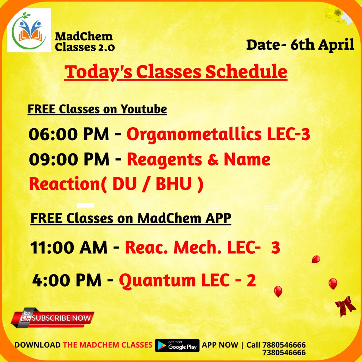 MadchemP's tweet photo. Today Classes schedule https://t.co/XZOq3tkonP