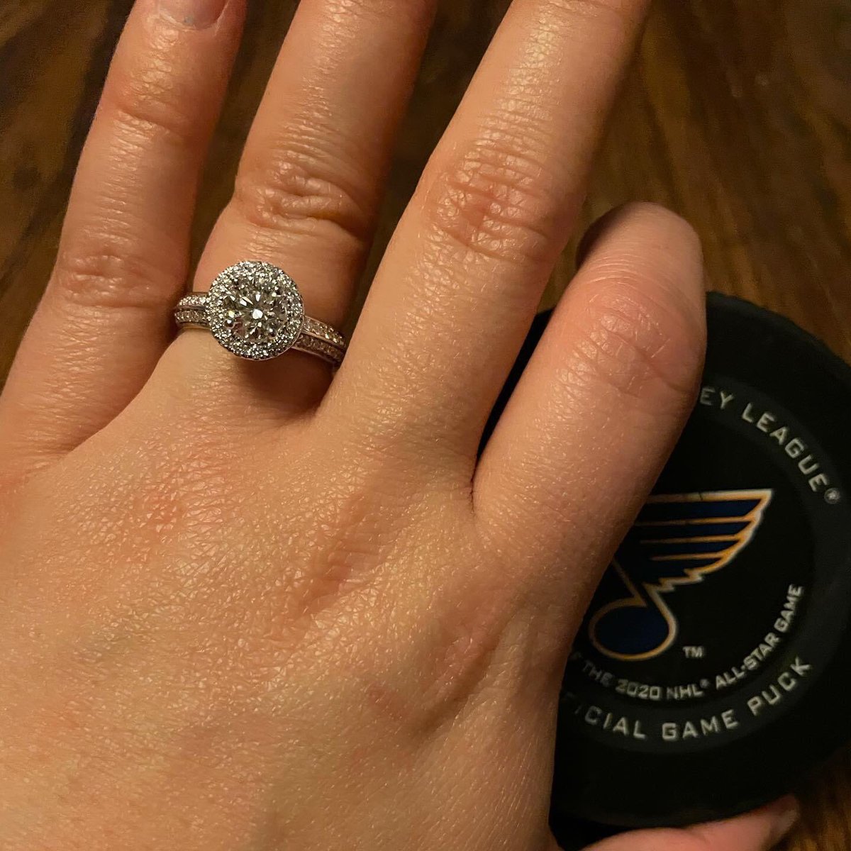 Feeling like the biggest winner in St. Louis! Thanks @StLouisBlues for the back drop and being the location of our first date and engagement. #ForeverFans #LGB #SheSaidYes