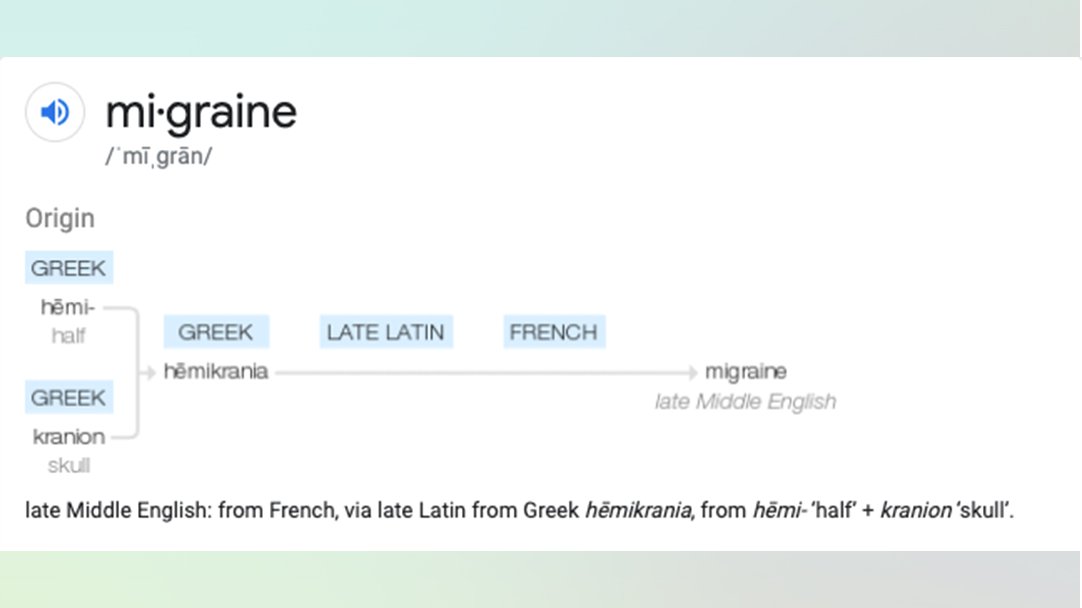 Cove On Twitter Did You Know The Word Migraine Comes From The Greek Words For Half And Skull When You Think About Where The Pain Happens It Totally Makes Sense What Cove On Twitter Did You Know The Word Migraine Comes From The Greek Words For Half And Skull When You Think About Where The Pain Happens It Totally Makes Sense What