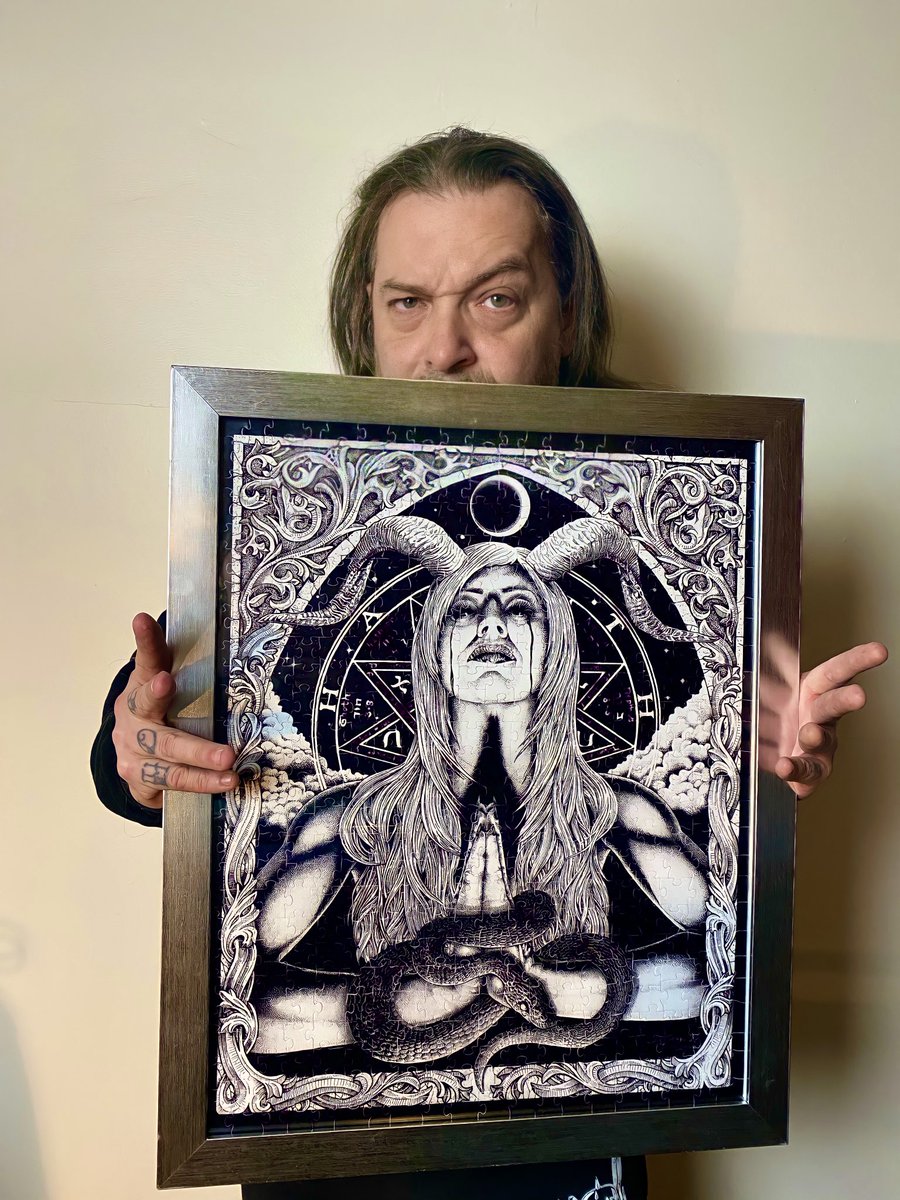 creepingdeath_x's tweet photo. If you like puzzles, check out what my super talented boyfriend put together! 🥰
(It’s not easy, I put most of it together.) 
The whole set is incredible &amp; he busted his ass on it so it’s worth every penny.
#ringworm #occultart #darkart #hammerofthewitch #clevelandhardcore https://t.co/WLKmHNg77b
