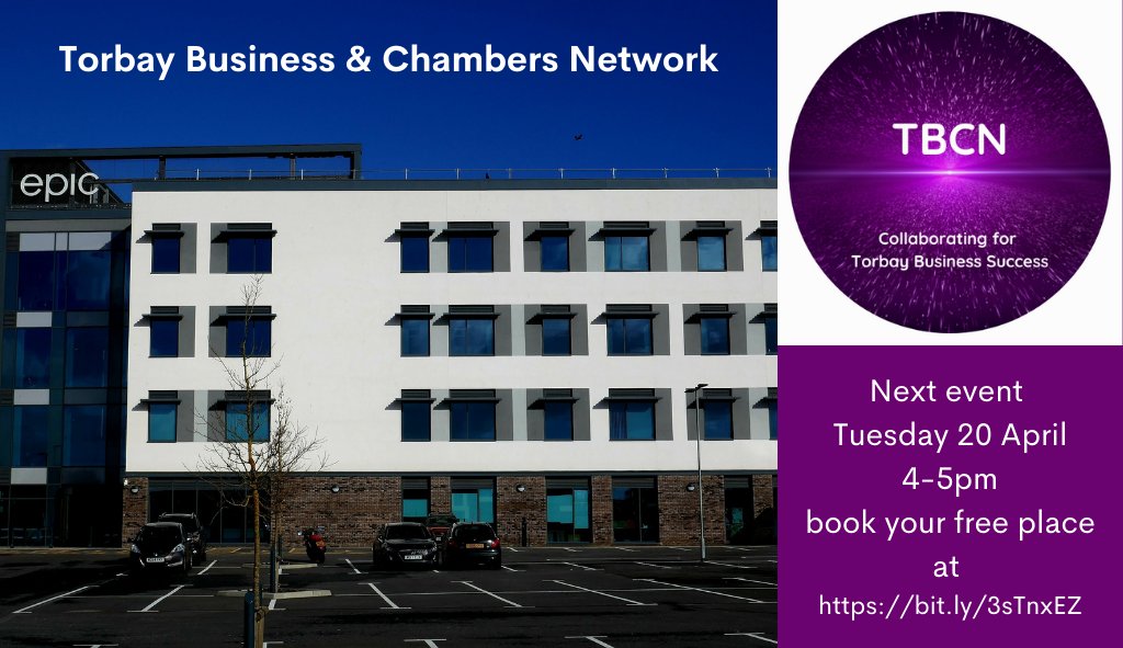Join us for our next event & make new business contacts across Torbay. The event is free but please book at bit.ly/3sTnxEZ to receive the zoom link Thank you to sponsors @torbayweekly & @BFinTorquay @BrixhamChamber @PaigntonDistCC @TorquayChamber @TorbayBusiness