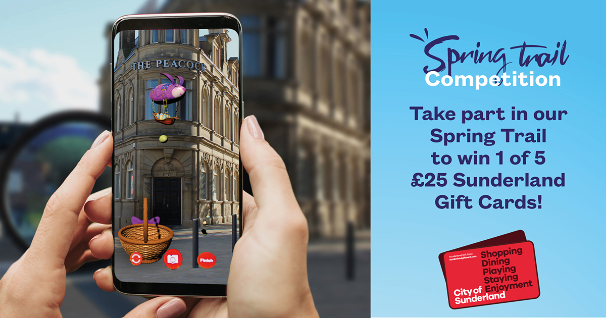 SunderlandBID's tweet photo. COMPETITION! Do you have what it takes to seek out the 7 scenes of spring hidden in Sunderland city centre? 

Take part in our augmented reality trail to be in with a chance of winning 1 of 5 Sunderland Gift Cards!

Head over to our Facebook page to enter! https://t.co/qosJoGOtRR https://t.co/nruj8v24Gw
