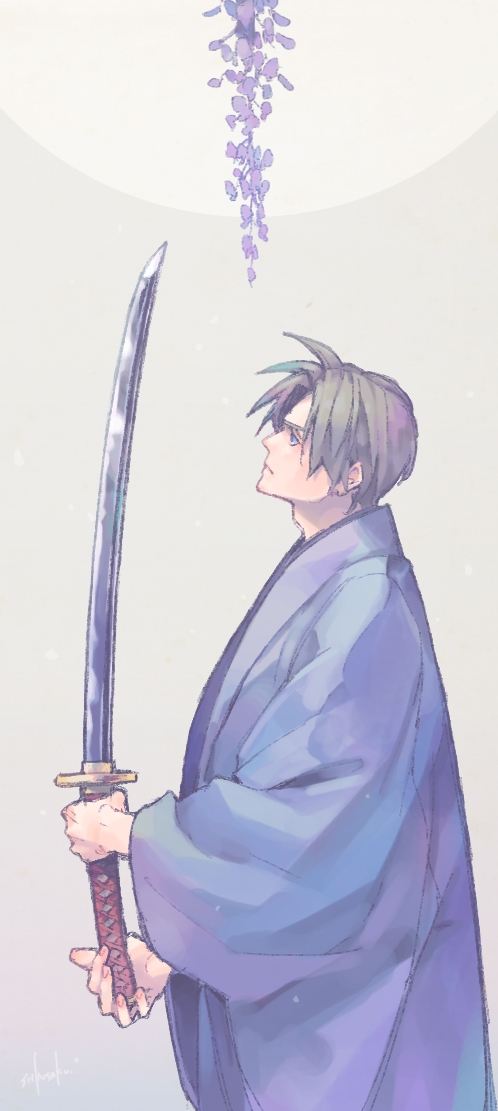 weapon sword 1boy male focus japanese clothes solo holding  illustration images