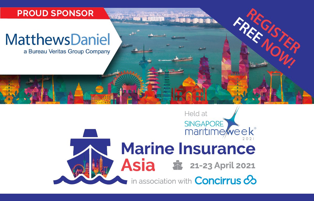 MatthewsDaniel are delighted to sponsor Marine Insurance Asia, an online event taking place over three days from 21st–23rd April. Our Asia Pacific Managing Director, Matt Cannock, will take part in a panel discussion on Friday 23rd April.
Register today: marineinsuranceasia.com/registration-2…