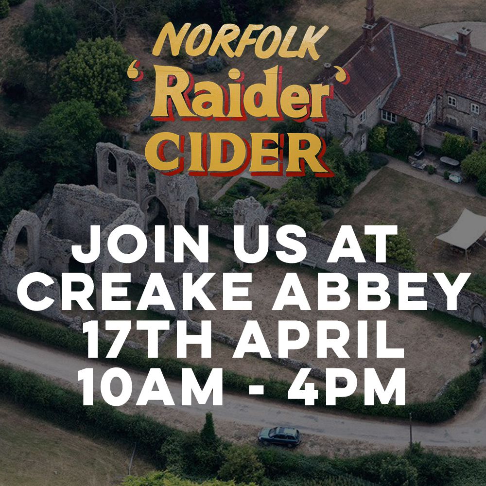 We're excited to be back at events this year! 😃 Join us at @creakeabbey for their Spring Fair, we'll have all flavours of our award winning cider in all formats available for sale. 🍻 Can't wait until then? Visit our online store: norfolkraidercider.co.uk/shop #Cider #CiderLover
