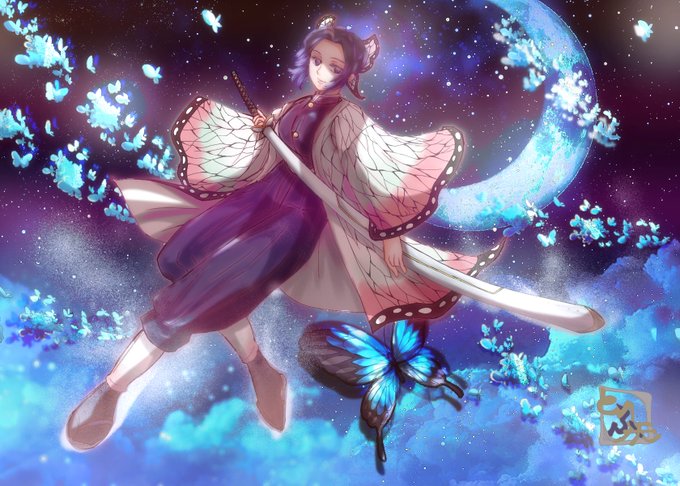 ふーこ賦夘さんがTwitterに投稿した胡蝶しのぶ(鬼滅の刃)のイラスト。