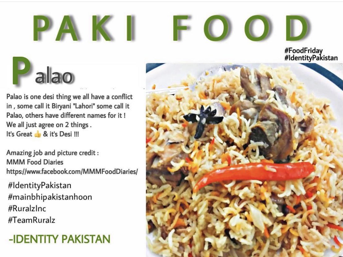 IdentityPakist1's tweet photo. #PakistanMovingForward #identitypakistan
@nhsrcofficial @pakistanfood
Palao is a Paki food and we are loving it ! https://t.co/s4viIrXxWC