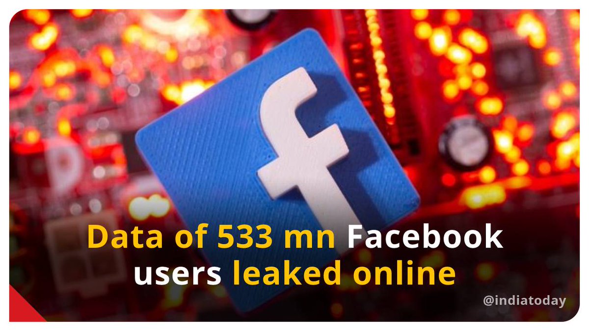 IndiaToday's tweet photo. The personal information of over 533 million Facebook users was leaked online. 
Here is how you can check if you are safe: https://t.co/Cl5iIpONYO
#ITCard https://t.co/9Ze9z6leiA