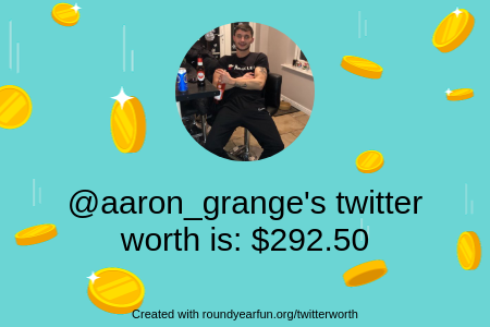 aaron_grange's tweet photo. My Twitter worth is: $292.50

Find yours with https://t.co/Z6jpydGcb6

⠀ https://t.co/enNEXfPJOe