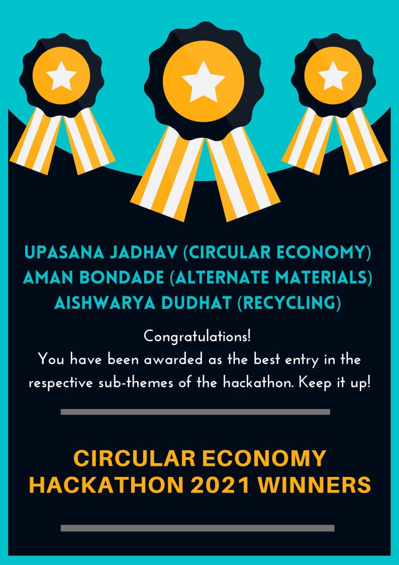 IndiaRecycling's tweet photo. @pdimtr_nagpur
#CEHack2021 #CircularEconomy #students #PDIMTR
🥇...and the winners of the circular economy hackathon 2021 are as follows. Big Congratulations to all ! https://t.co/nKcMfwSdmz