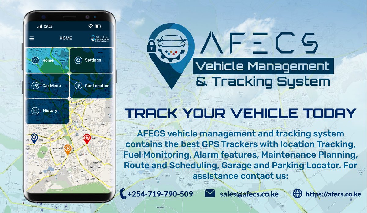 Greetings, 
Track your vehicle today with #AFECS #VehicleManagement &amp; #TrackingSystem.

#AFECSDesigns #AFECSTech #innovation #trackingsystem

Place your order(s) today 📝
<a href="/FMakatia/">Fidel Makatia, HSC</a> <a href="/GathuaKariuki/">Gathua</a> <a href="/ThuoCynthia/">Cynthia Thuo</a> @PeresDaphny @lalan_KE