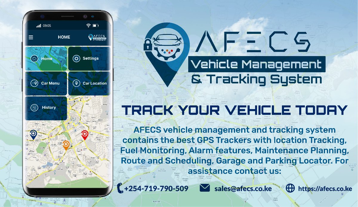 Greetings, 
Track your vehicle today with #AFECS #VehicleManagement & #TrackingSystem.

#AFECSDesigns #AFECSTech #innovation #trackingsystem

Place your order(s) today 📝
@FMakatia @GathuaKariuki @ThuoCynthia @PeresDaphny @lalan_KE