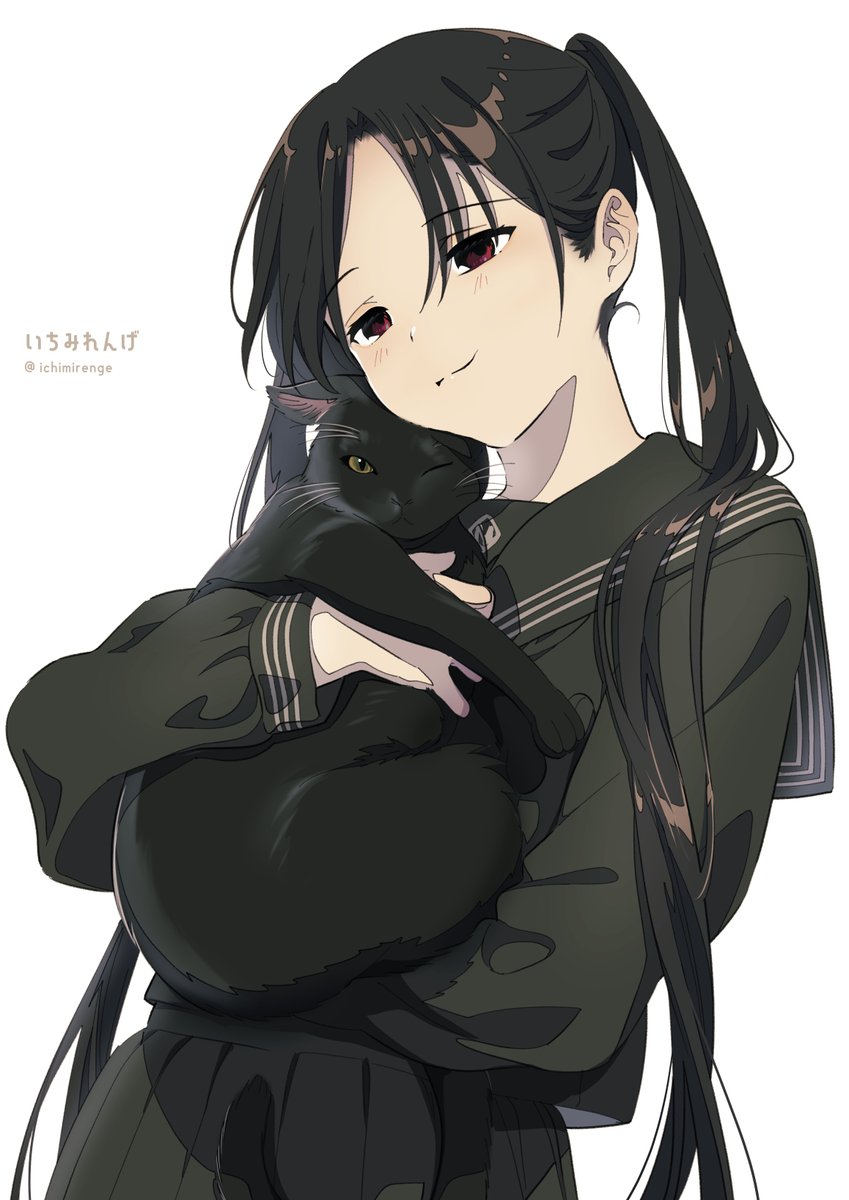 「黒猫と黒セーラー少女? 」|いちみれんげ🌶のイラスト