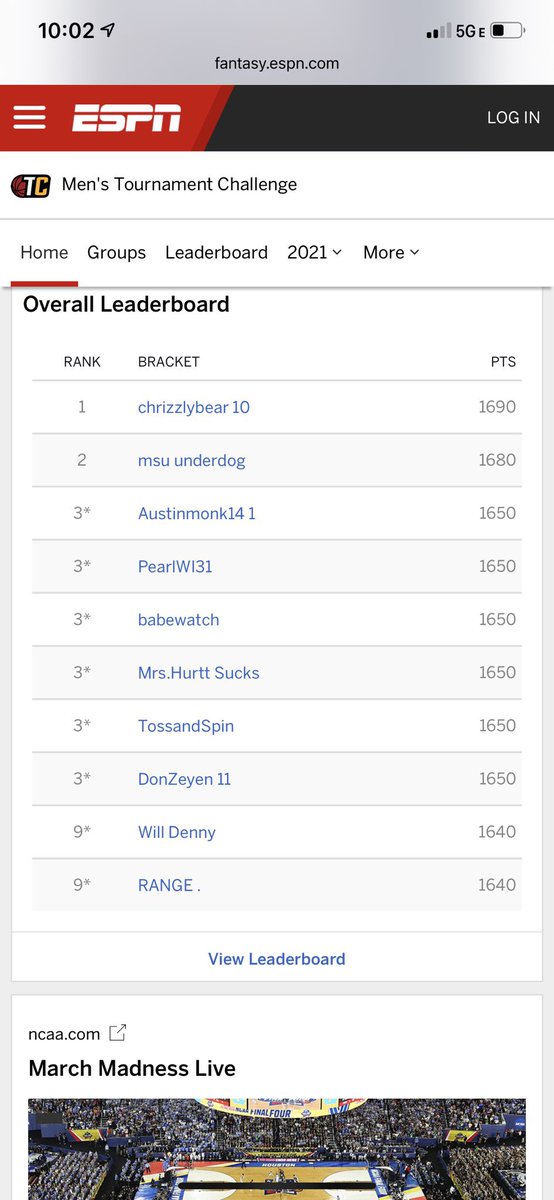We did it...and by we I mean Chris did it! .00000007% chance and he did it - winner winner but no chicken dinner c’mon <a href="/espn/">ESPN</a> chrizzlybear10 won the bracket challenge get the man a prize
