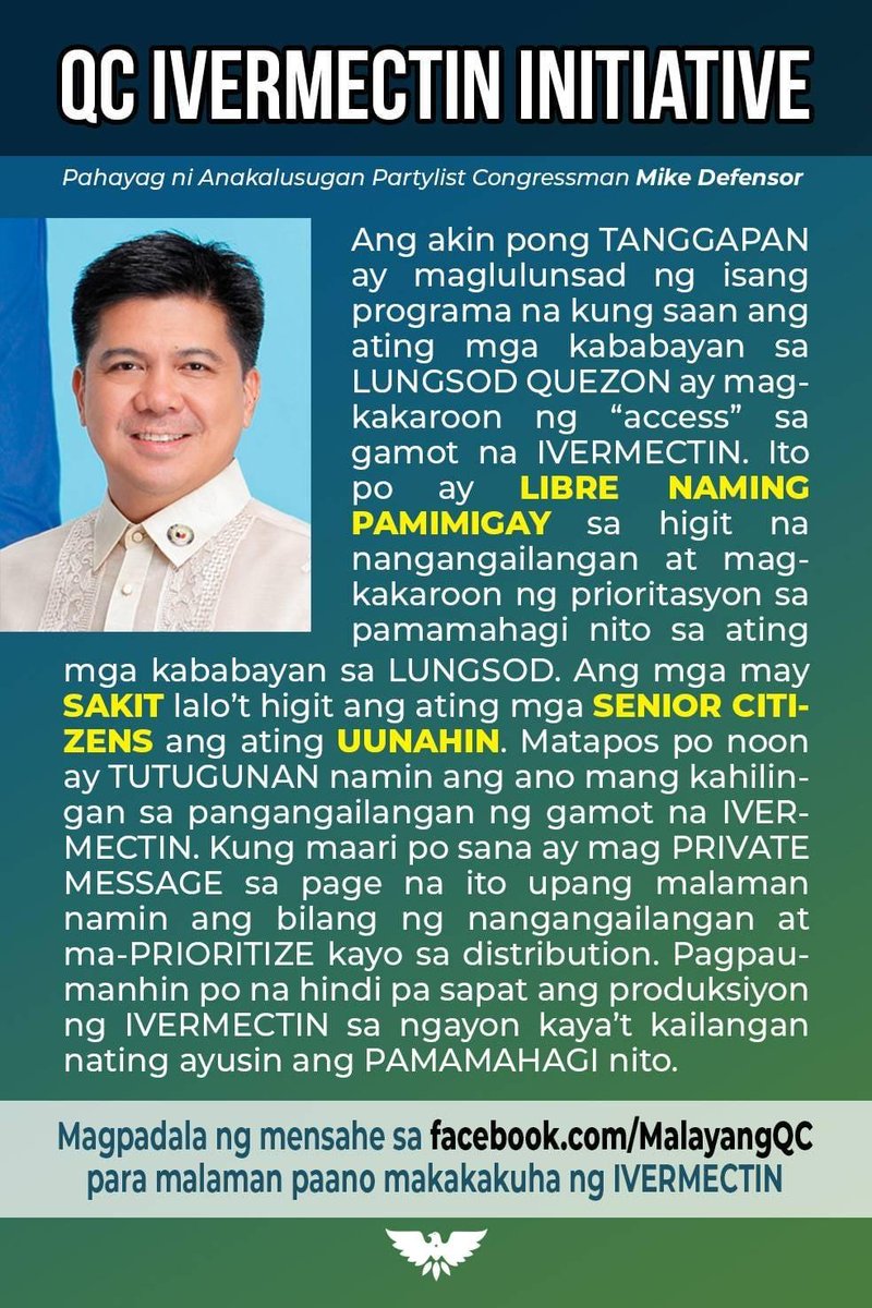 JimGumboc's tweet photo. I don't know why Mike Defensor and some other people are pushing for Ivermectin which is an antiparasitic drug as a drug of choice for COVID. Parasite na pala yung COVID?
I guess it's time to purge the gov't of incompetent leaders and those who spread false information. https://t.co/ppjKcLW4wo