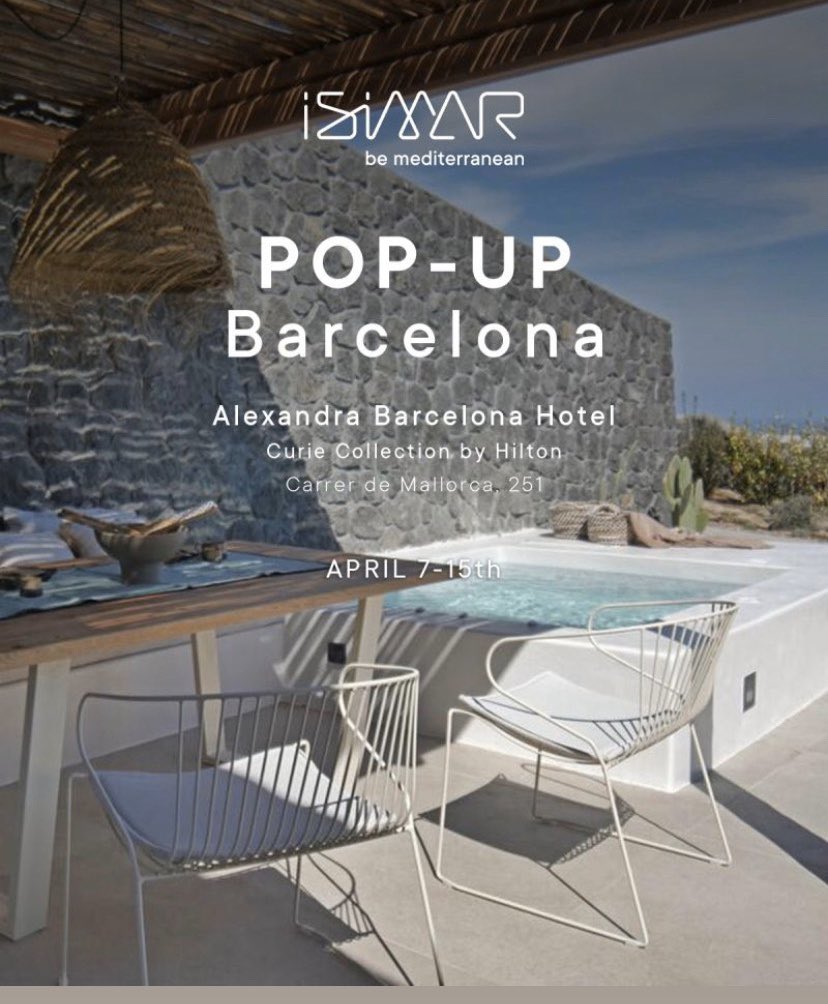 New <a href="/isi__mar/">iSiMAR</a> iSiMAR  pop up showroom in Barcelona - 7th through 15th April.
@ Alexandra Barcelona Hotel
Details attached