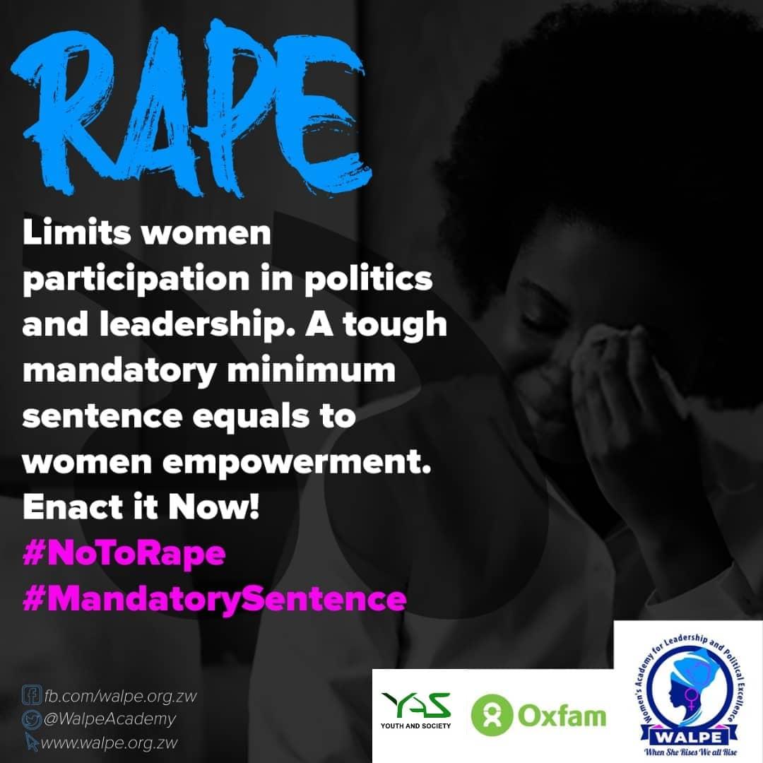 WalpeAcademy's tweet photo. Rape limits women participation in politics and leadership. A tough mandatory minimum sentence equals to women empowerment.
Enact it now!!!
#NoToRape #MandatorySentence https://t.co/9pEeJlrdQE