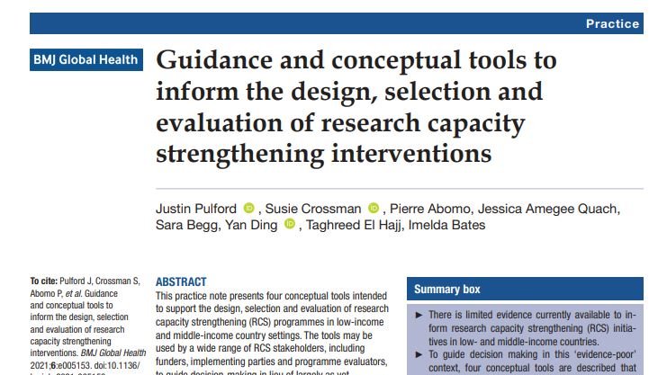 NEW! Guidance and conceptual tools to inform the design, selection and evaluation of research capacity strengthening interventions  gh.bmj.com/content/6/3/e0…