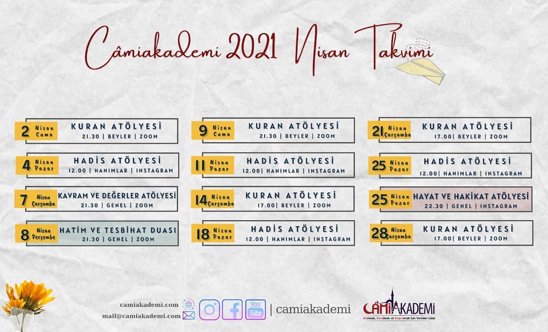 Câmiakademi Nisan Takvimi 📅
.
Takvim ile ilgili merak ettiklerinizi sayfamıza sorabilirsiniz 🌿
.
#câmiakademi
#itücamii
#öncecami
#yenidencami